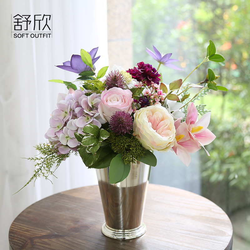 Simulation flower fake flower set dining table flower TV cabinet living room decoration soft decoration model room porch floral decoration bouquet