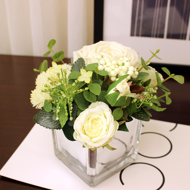 Rose Simulation Flower Art Original Mixed Set Pastoral Style Succulent Plants Home Bedside Table Decoration Fake Flowers