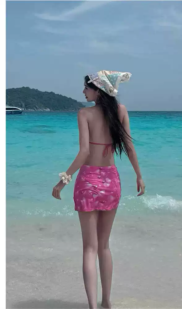 Japanese cute retro fuchsia sexy belt for students, swimwear