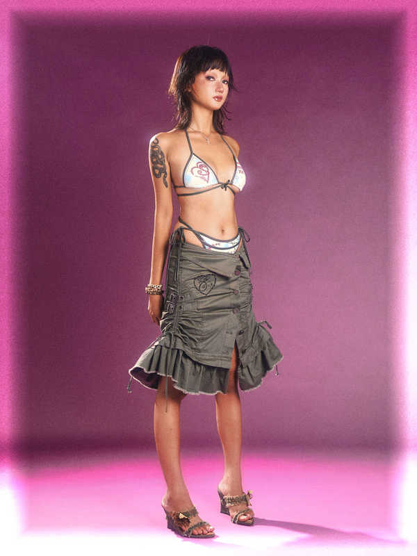 Women's Designer Hot Girl Print Color-Blocking Sexy Inner Bikini Two-Piece Y2K Tie-Up Swimsuit Set Lingerie