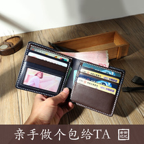 Original handmade wallet mens leather hand stitching short color color money clip cowhide retro drivers license DIY material bag