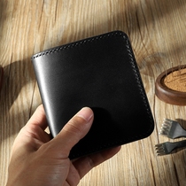 Original handmade wallet mens short high-end wallet leather wallet tanned leather hand stitching drivers license bag gift