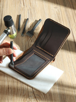 Original handmade wallet mens leather hand stitching short money clip mad horse leather cowhide retro horizontal DIY material bag