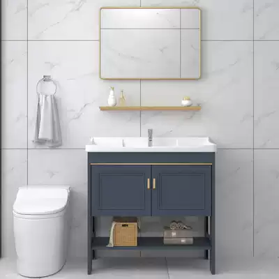 Space aluminum floor-standing wash basin cabinet combined with one cosmetic room washbasin small apartment mirror cabinet wash table