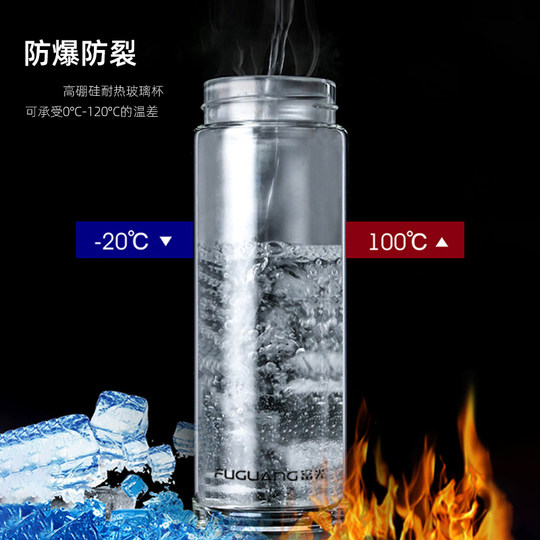 Fuguang Double-Layer Glass Cup for Men and Women, Single-Layer Thickened High Borosilicate Water Cup, Large Capacity Tea-Water Separation Cup