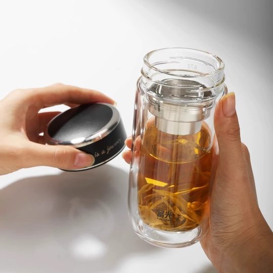 Fuguang Double-Layer Popular Glass Cup for Men, High-Temperature Resistant Tea Cup, Portable Water Cup, New Style High-Value Cup for Women