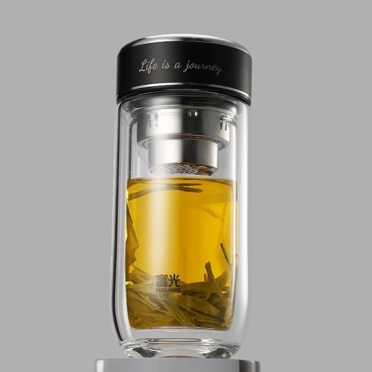 Fuguang Double-Layer Popular Glass Cup for Men, High-Temperature Resistant Tea Cup, Portable Water Cup, New Style High-Value Cup for Women