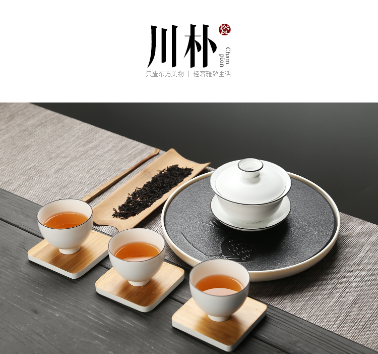 Chuanpu bìa bát tách trà trà gốm bát kungfu tea set ấm trà trắng sứ matte ba bát bộ