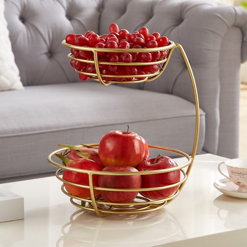 Fruit tray Living room Creative two-storey fruit basket Kitchen Containing Iron Shelf Shelve Chinese Fashion Minima Modern Luxury