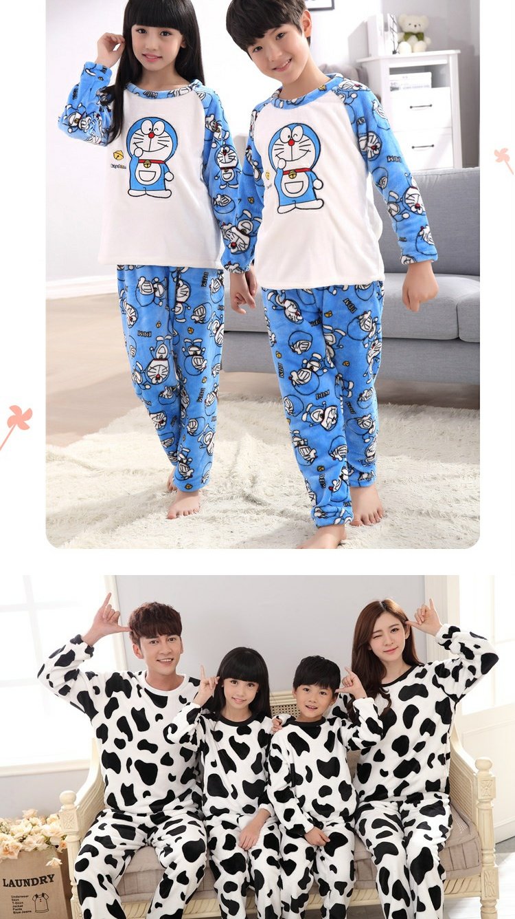 Mùa thu và mùa đông flannel cha mẹ-con đồ ngủ dày san hô lông cừu gia đình ba cha mẹ-con và con trai nữ phục vụ nhà do bo dep
