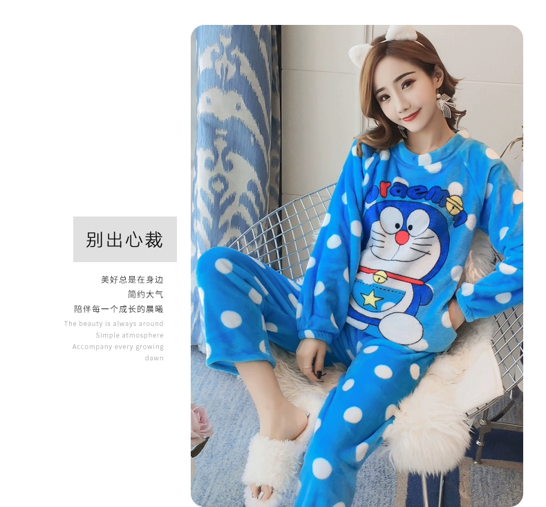 Cha mẹ-con Một bộ đồ ngủ mơ ước La dài tay của ba cô gái nhung san hô mùa thu và mùa đông flannel mẹ và con gái đặt mẹ và con bộ pijama