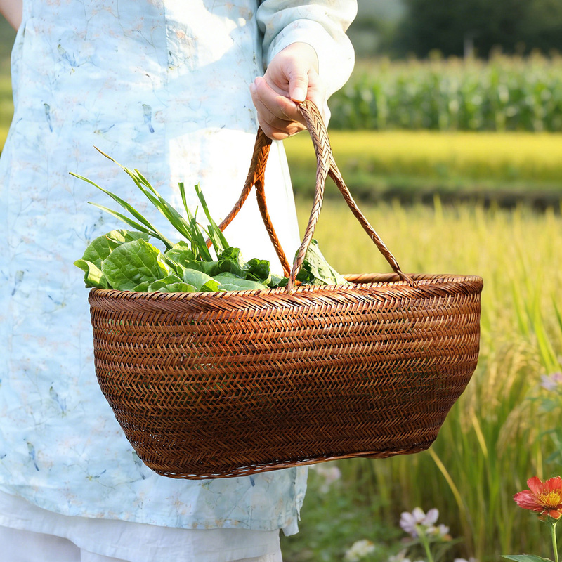 Handmade Bamboo Vegetable Basket, Lacquered and Distressed Storage Basket, Egg Basket, Kitchen Storage Basket, Shopping Basket, Fruit Basket Handmade Bamboo Vegetable Basket, Lacquered and Distressed Storage Basket, Egg Basket, Kitchen Storage Basket, Shopping Basket, Fruit Basket