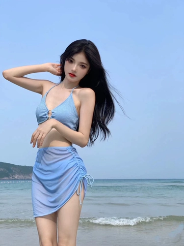 Синий купальник, сексуальный брендовый пляжный комплект, 3 предмета, по фигуре