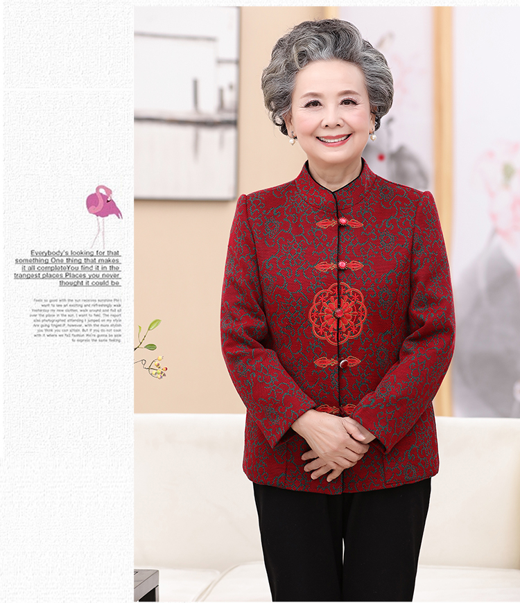 Phụ nữ trung niên của mùa thu quần áo nữ 60-70-80 tuổi bà ngoại mùa thu và mùa đông phù hợp với quần áo cũ bà mẹ dài tay áo khoác áo vest nữ trung niên