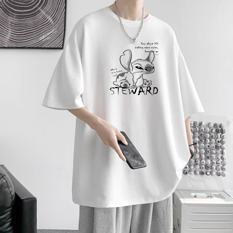 Ice Silk Short-Sleeve T-Shirt for Men, Five-Quarter Sleeves, Spring and Summer Fashion Men's Clothing, American Style Thin Top, Loose Fit, Trendy Clothes ins