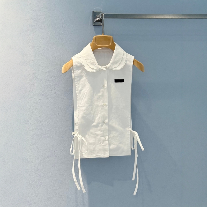 Liituio Haute Couture 26 Summer New Style Letter Logo Appliqué Side Tie Poplin Textured White Sleeveless Shirt Liituio Haute Couture 26 Summer New Style Letter Logo Appliqué Side Tie Poplin Textured White Sleeveless Shirt