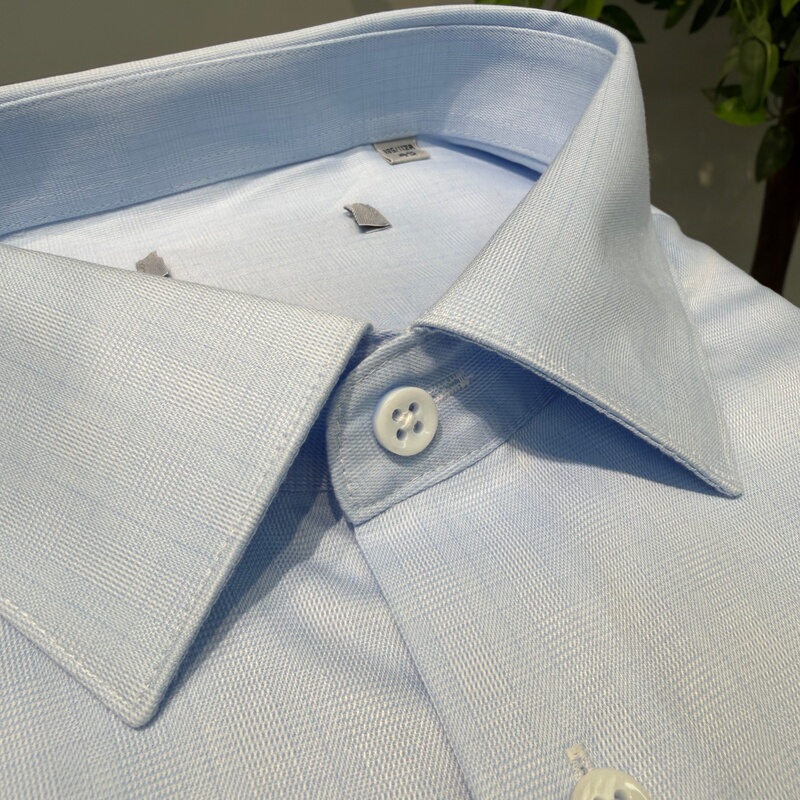 Haier Series Men's Pure Cotton Non-Iron Summer Thin Short-Sleeve Shirt High-Thread-Count Cotton Blue Casual Shirt