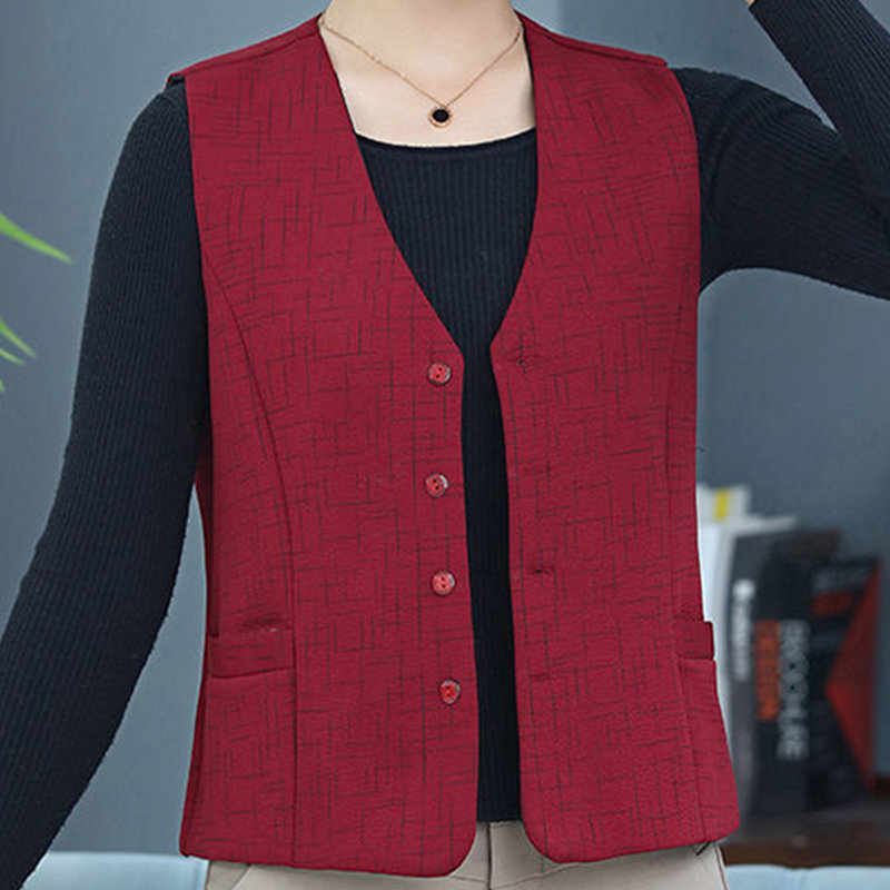 Short, Buttoned, Collarless Vest for Elderly Petite Women, Versatile Cardigan for Grandma, Spring and Autumn Vest