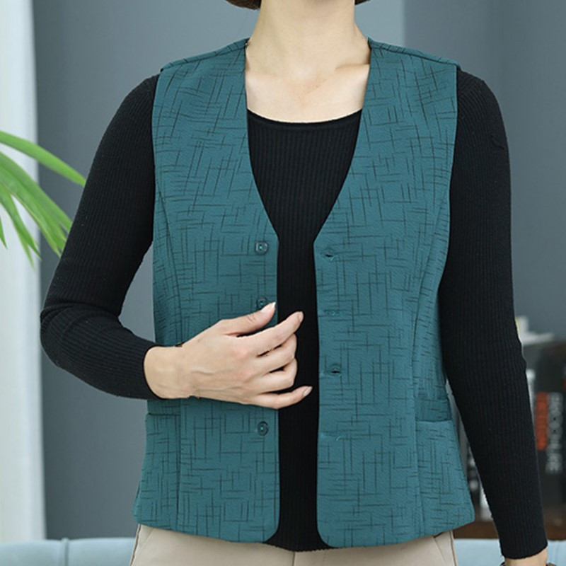 New Style Collarless Vest for Short Women, Simple Buttoned Cardigan Vest for Elderly Ladies and Mothers, Suitable for Spring and Autumn