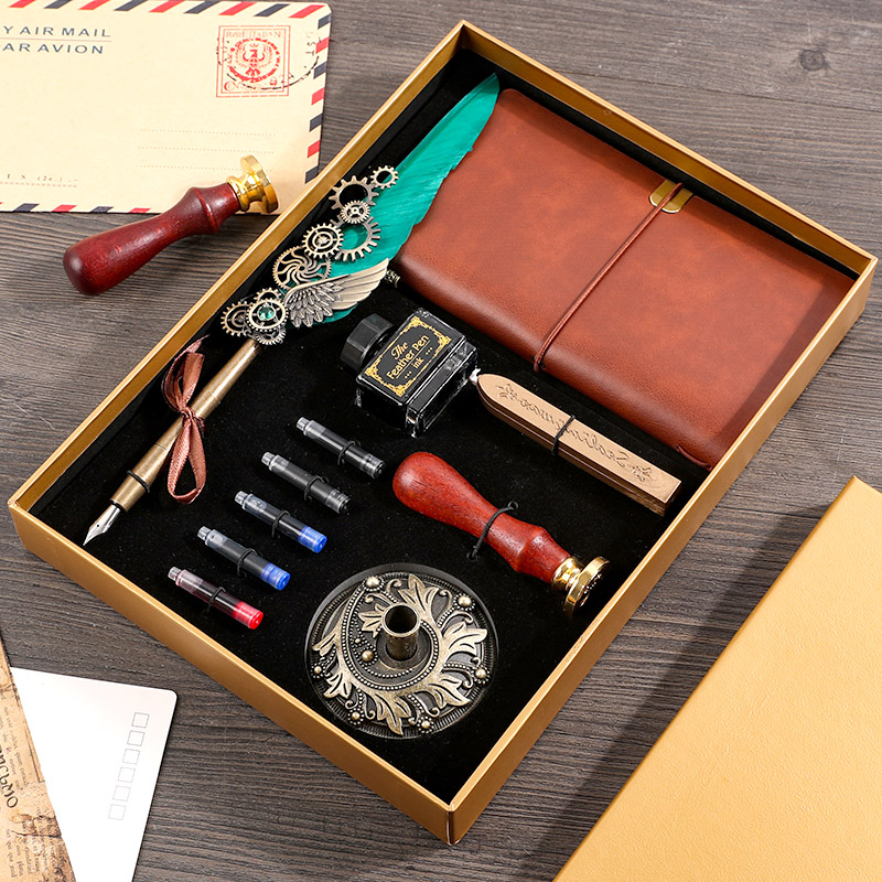 11 Sets Of Mechanical Feather Pens -- Dark Greena birthday present female give girl friend girl student confidante schoolboy teacher practical originality customized diy Graduation season gift