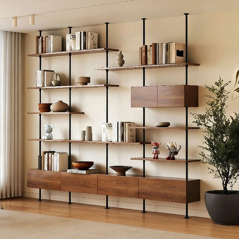 Italian Minimalist Wall-Mounted Bookshelf, Storage Rack, Display Rack, Mid-Century Style Floor-Standing Bookcase, Floor-To-Ceiling Partition Display Rack