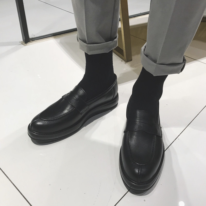 Men's small leather shoes Korean trend shoes men summer bean shoes one foot thick soles and increase high English tide shoes