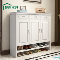 Modern Chinese solid wood shoe cabinet White foyer cabinet 3-door shoe cabinet Entrance cabinet Space-saving household shoe cabinet Economical