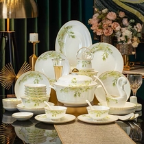 New Chinese design good things wealth and good fortune high-grade bowl and dish set tableware Jingdezhen bone china new home gift porcelain