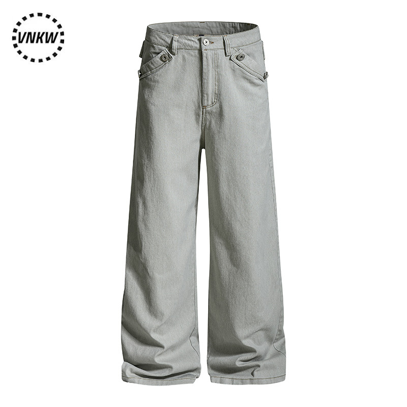 American Retro Paris Buckle Deconstructed Cool Workwear Jeans for Men and Women, Loose Wide-Leg Versatile Straight-Leg Pants for Commuting