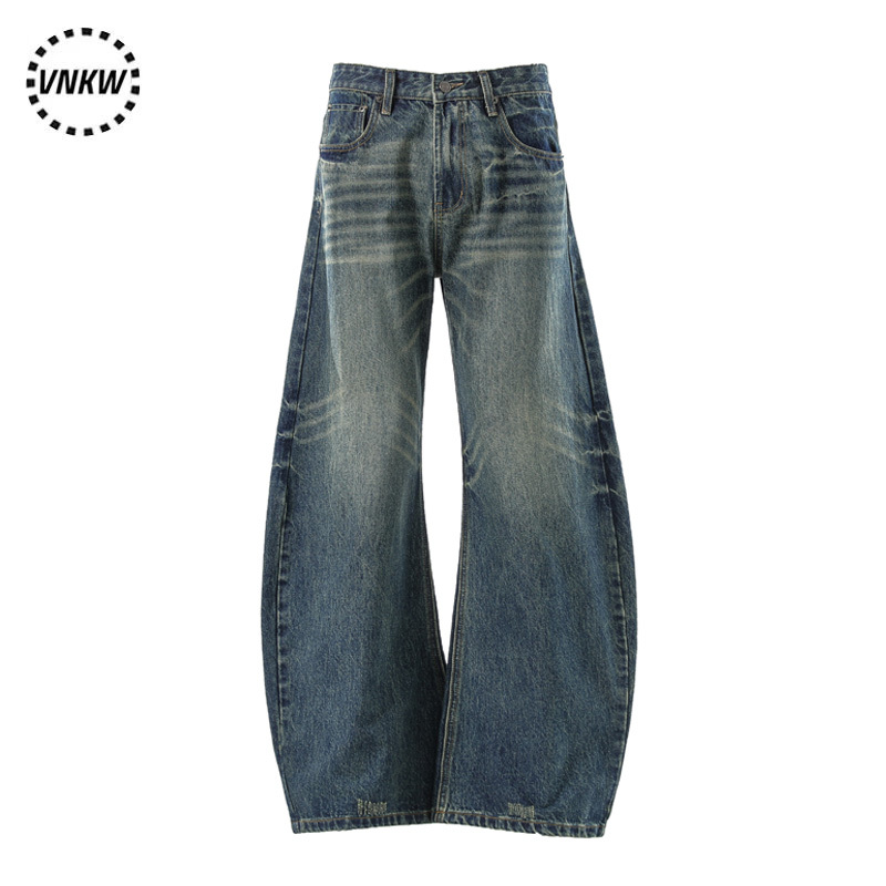 Trendy American-Style Loose Washed Knife-Cut Jeans for Men and Women, Wide-Leg Floor-Length High Street Cleanfit Flared Work Pants
