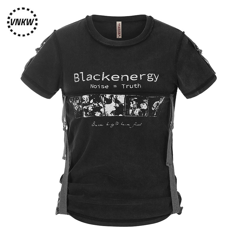 Trendy Chinese Brand Vintage Rock Band Print Short-Sleeve T-Shirt for Women, Tie-Up Round Neck, Slim Fit, Flattering, Light and Stylish