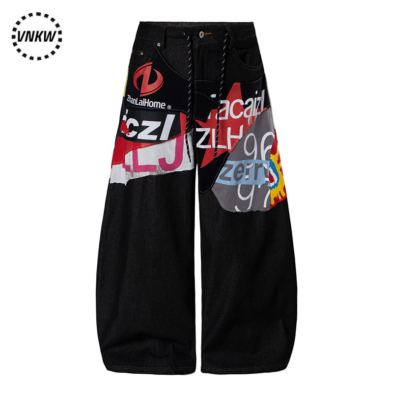 American Street Graffiti Letter Print Scimitar Jeans for Men and Women, Loose Wide-Leg Versatile Design Trendy Brand Trousers American Street Graffiti Letter Print Scimitar Jeans for Men and Women, Loose Wide-Leg Versatile Design Trendy Brand Trousers
