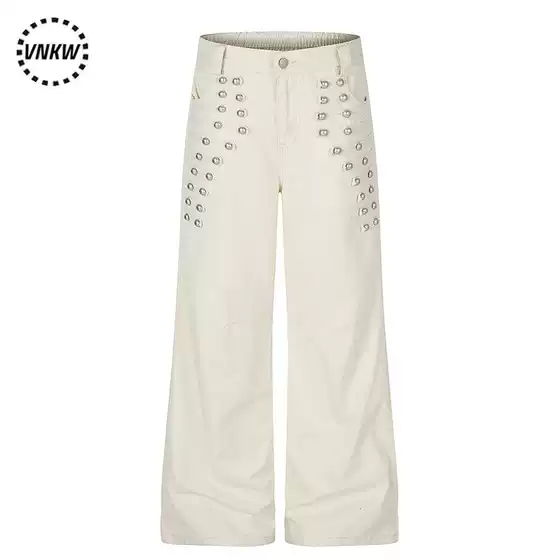 American-Style Deconstructed Palace Metal Button Wide-Leg Cargo Pants for Men and Women, Loose, Slimming, Versatile, Commuter Design Long Pants