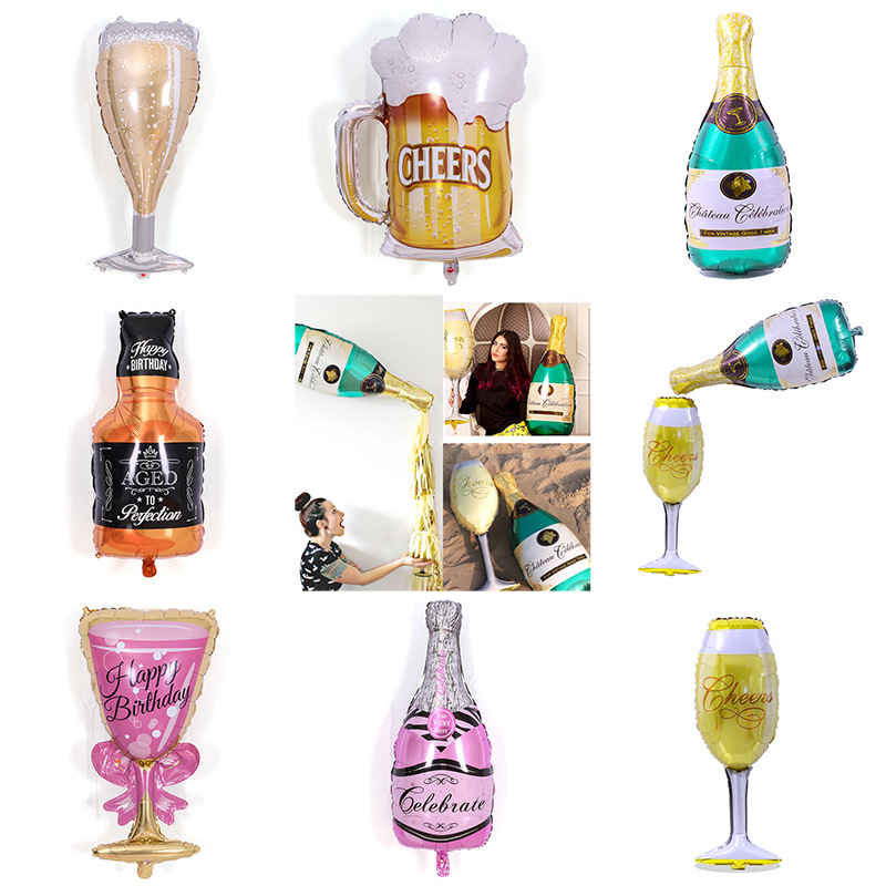 Large beer bottle Champagne bottle Wine glass Aluminum film balloon Adult birthday party Bar decoration Party decoration