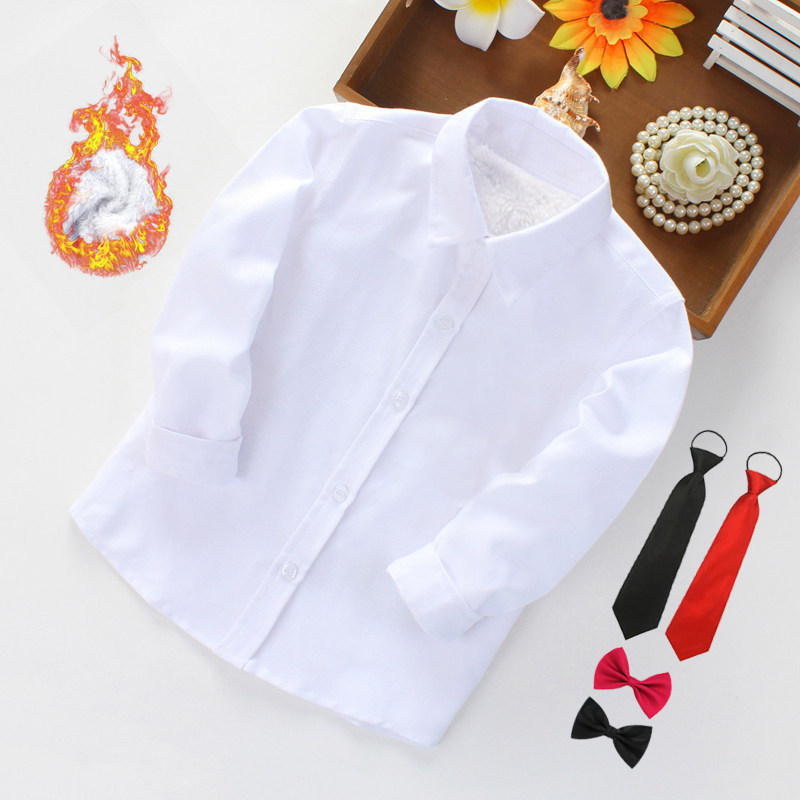 Child gush white shirt thickened heating coat 3-14 boy hit bottom suede cardiovert autumn winter performance white blouses