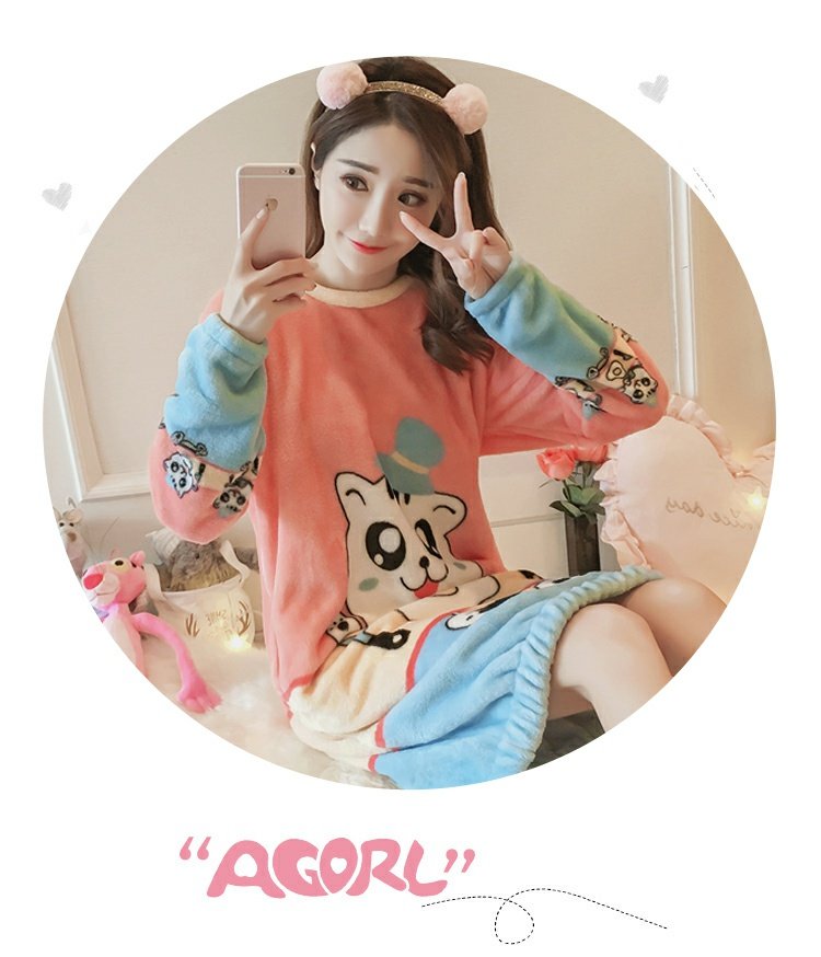 Váy ngủ mùa đông nữ dễ thương nhung nhung dài váy phiên bản Hàn Quốc dày ấm áp flannel ngọt ngào đồ ngủ sinh viên mùa đông ao ngu dep quyen ru