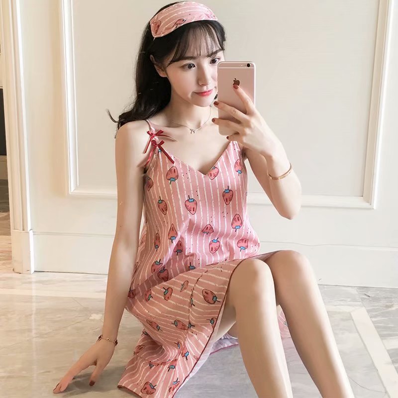 Miễn phí mặc áo ngực Hàn Quốc váy ngủ mùa hè dễ thương cotton dây đeo váy ngủ cô gái ngọt ngào với dịch vụ nhà ngực váy ngủ thanh niên mùa hè Hàn Quốc