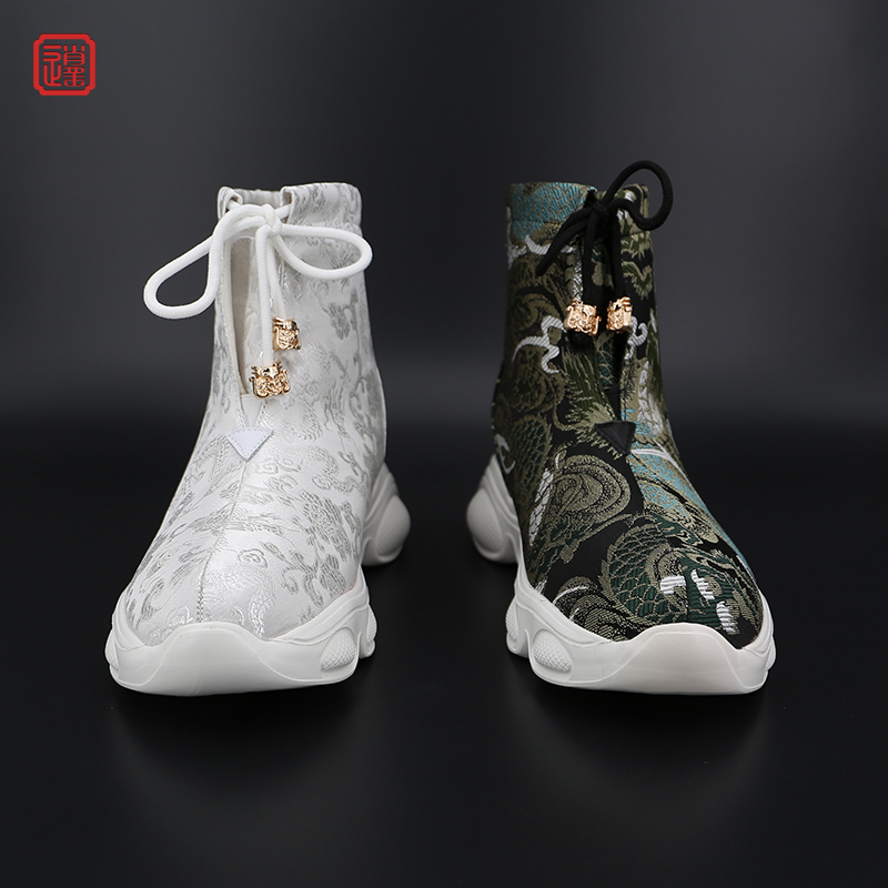 Slip-On Men's High-Top Casual Chinese-Style Traditional Hanfu Shoes for Men and Women, Trendy Embroidered Retro Official Boots, Chinese-Style Shoes