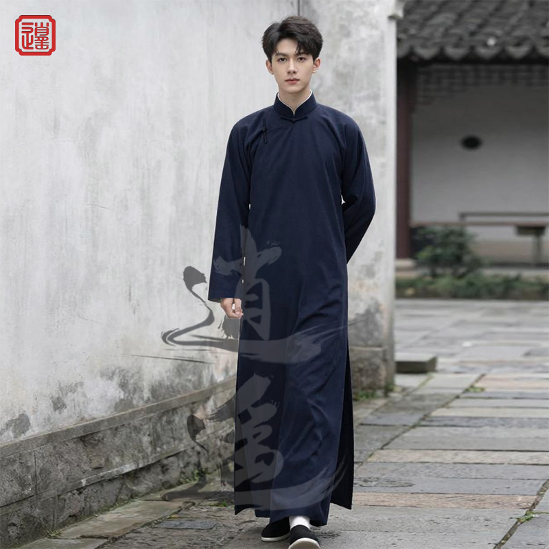 Republic of China Long Shirt for Men, Chinese-Style Long Robe, Mandarin Jacket, Chinese Style Tang Suit, Qipao, Groomsmen's Attire, Annual Meeting Performance Costume