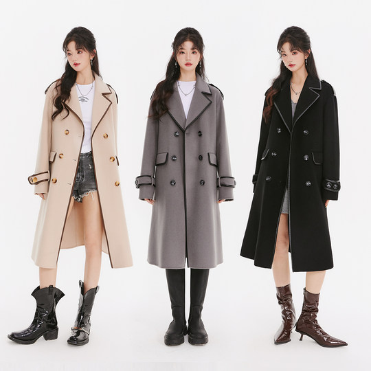99.9% wool and leather double-faced woolen coat weighs about 1230g