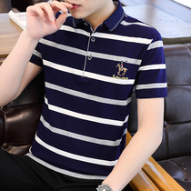 Striped POLO shirt mens short-sleeved t-shirt summer trend pure cotton embroidery new trend brand lapel half-sleeved top 