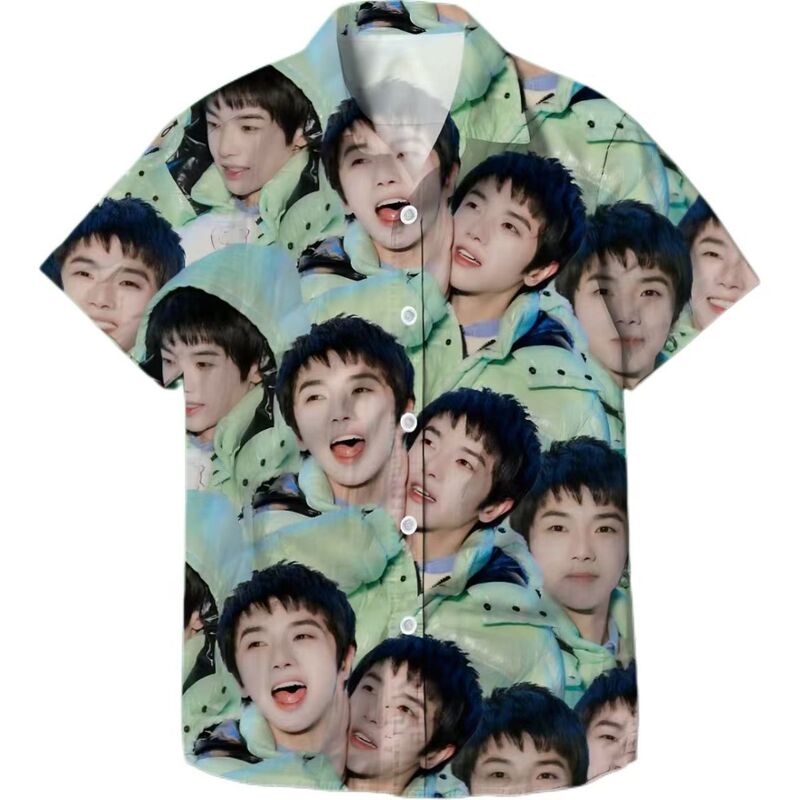 Short-Sleeved Shirts for Men and Women, Loose Casual Fans Exclusive Hua Chenyu 3D Cartoon Print Fashion Trendy Shirts