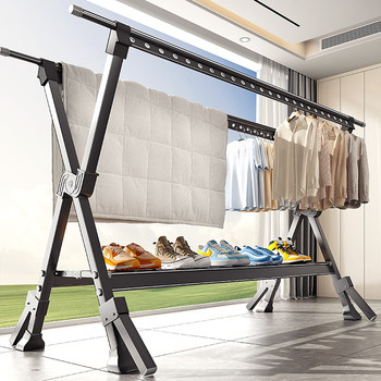 Xingyou Clothes Drying Rack for Balcony, Household Floor-Standing Foldable Telescopic Simple Clothes Drying Rod, Indoor and Outdoor Windproof Quilt Drying Tool