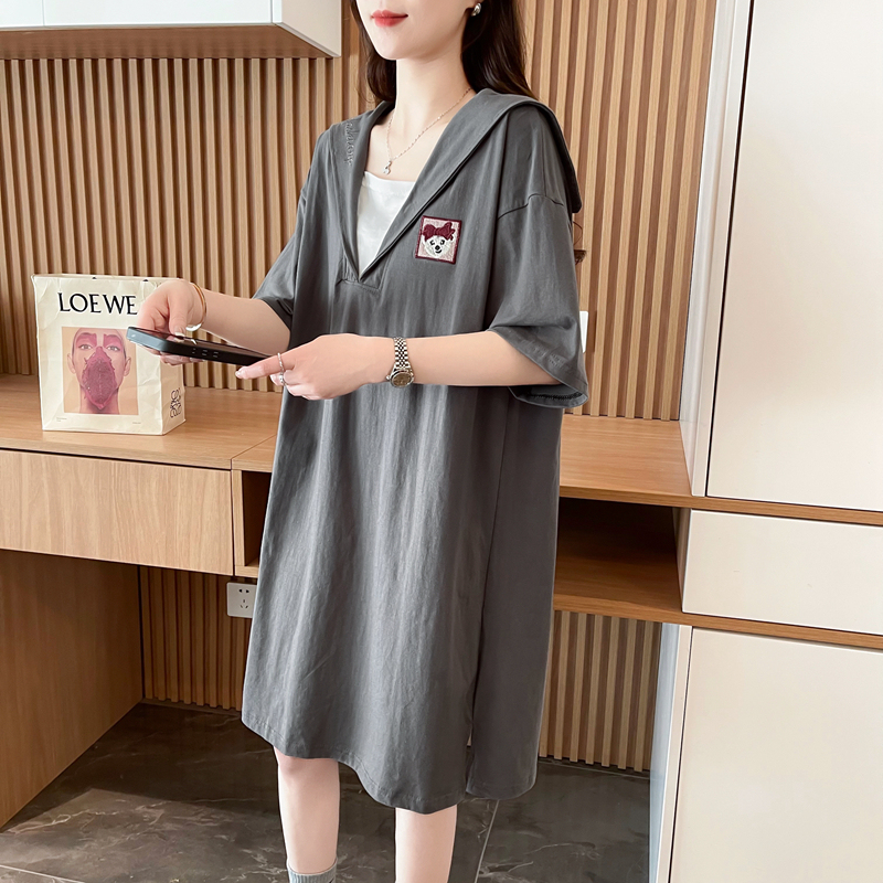 Summer Stylish Color-Blocked Two-Piece Maternity Dress That Covers the Belly, Mid-Length T-Shirt Dress, Loose Fit That Covers the Buttocks, Top T-Shirt Summer Stylish Color-Blocked Two-Piece Maternity Dress That Covers the Belly, Mid-Length T-Shirt Dress, Loose Fit That Covers the Buttocks, Top T-Shirt