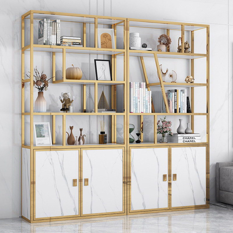 Light and luxurious modern stainless steel golden bookshelf shelves Floor High-end Containing Cabinet Bogu Shelf Nordic Metal Shelves