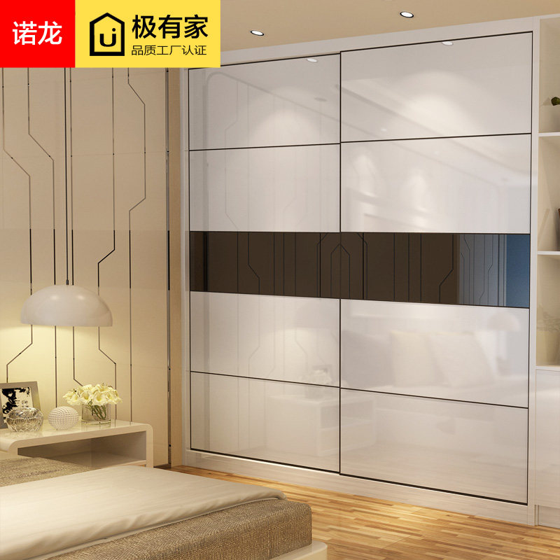 High gloss paint large cabinet push-pull sliding door custom Nordic simple modern environmental protection solid wood glossy wall overall cabinet door