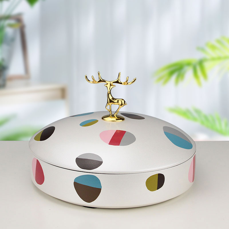 Snack Containing Box Ceramic Nut Case Living Room Nordic Light Lavish Creative Candy Tray Round Home with cover Desktop-Taobao