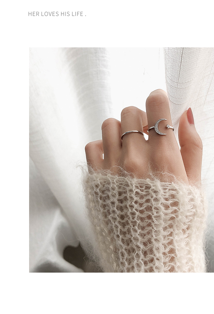 Trang sức Taimei Hàn Quốc Cá tính Nhật Bản và Hàn Quốc Dòng sinh viên Moon Star Zircon Nhẫn kết hợp Chỉ số nhẫn ngón tay nhẫn chrome heart