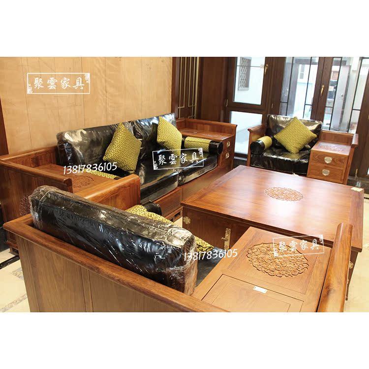Mới Hedgekey phong cách Trung Hoa sofa sofa gỗ hồng Su Su hoa tốt trăng tròn gỗ hồng mộc nội thất phòng khách - Bộ đồ nội thất kệ tivi đẹp