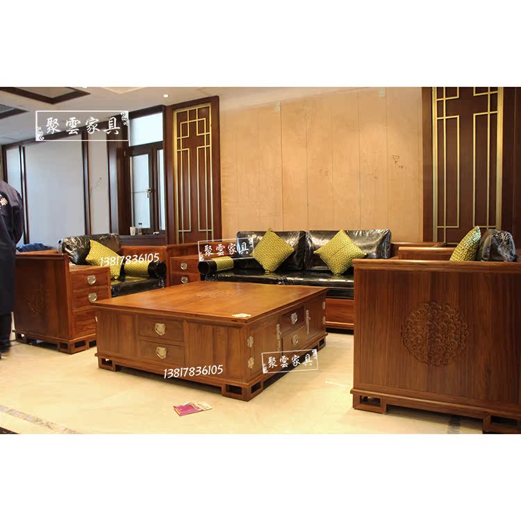 Mới Hedgekey phong cách Trung Hoa sofa sofa gỗ hồng Su Su hoa tốt trăng tròn gỗ hồng mộc nội thất phòng khách - Bộ đồ nội thất kệ tivi đẹp